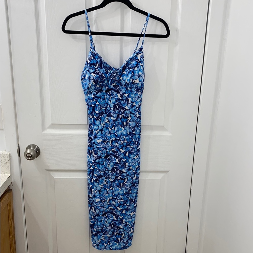 No Boundaries Blue Floral Midi Dress
